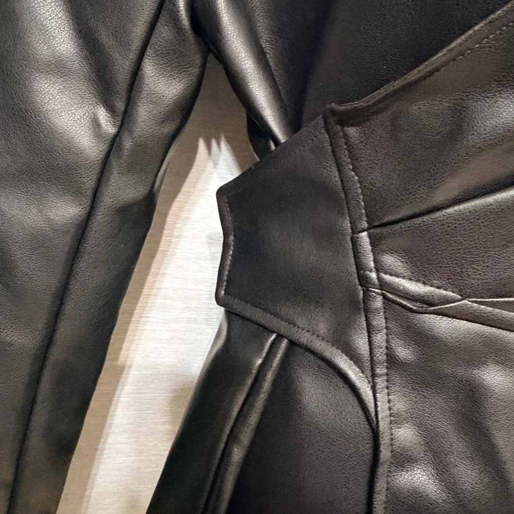 Missguided Womens Faux Leather Wrap Jacket Black Peplum Stand Collar medium